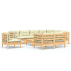 vidaXL Solid Pinewood Patio Lounge Set 10 Piece with Cushions Multi Colors - 25 x 25 x 24.6