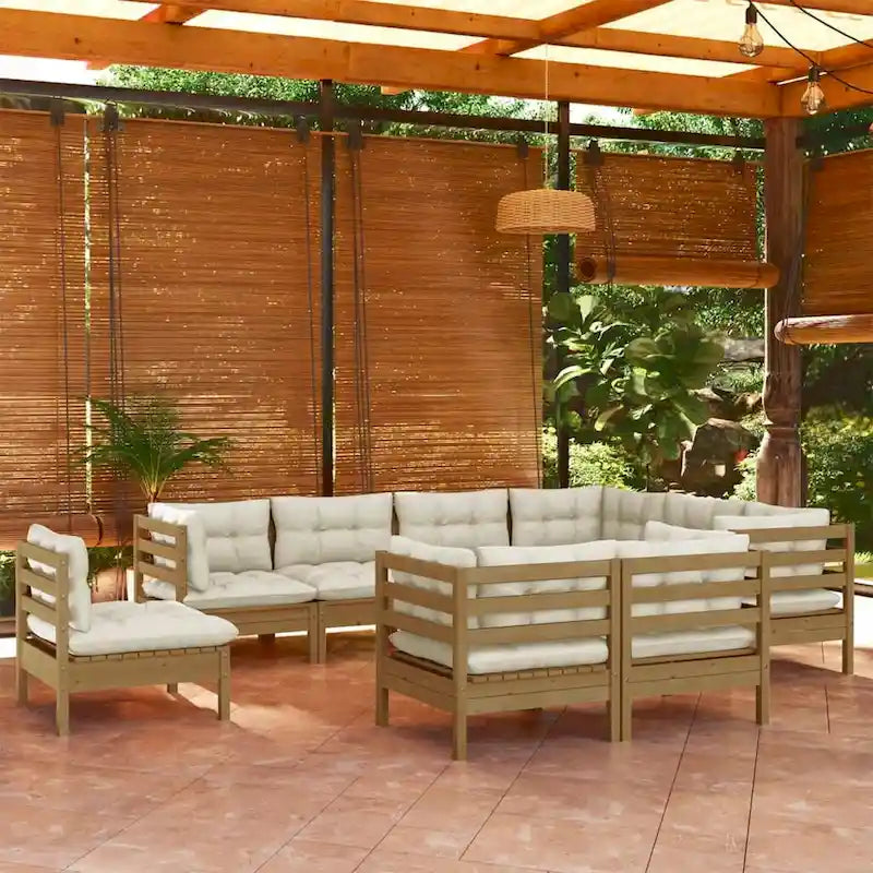 vidaXL Solid Pinewood Patio Lounge Set 10 Piece with Cushions Multi Colors - 25 x 25 x 24.6