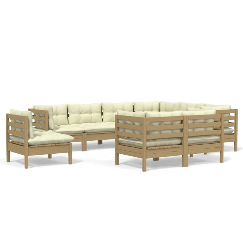 vidaXL Solid Pinewood Patio Lounge Set 10 Piece with Cushions Multi Colors - 25 x 25 x 24.6