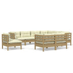 vidaXL Solid Pinewood Patio Lounge Set 10 Piece with Cushions Multi Colors - 25 x 25 x 24.6