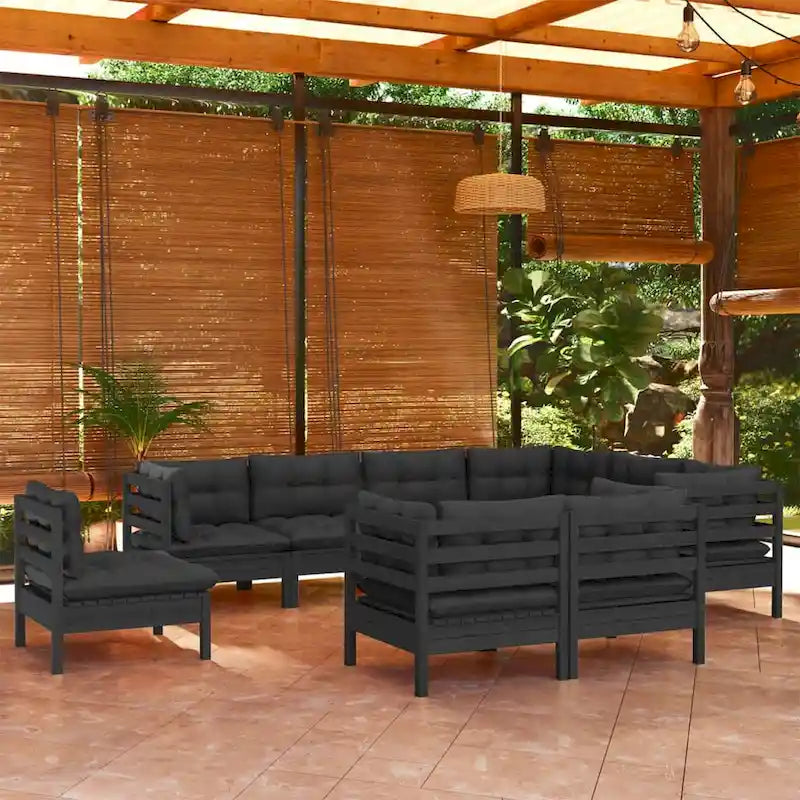 vidaXL Solid Pinewood Patio Lounge Set 10 Piece with Cushions Multi Colors - 25 x 25 x 24.6