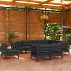 vidaXL Solid Pinewood Patio Lounge Set 10 Piece with Cushions Multi Colors - 25 x 25 x 24.6