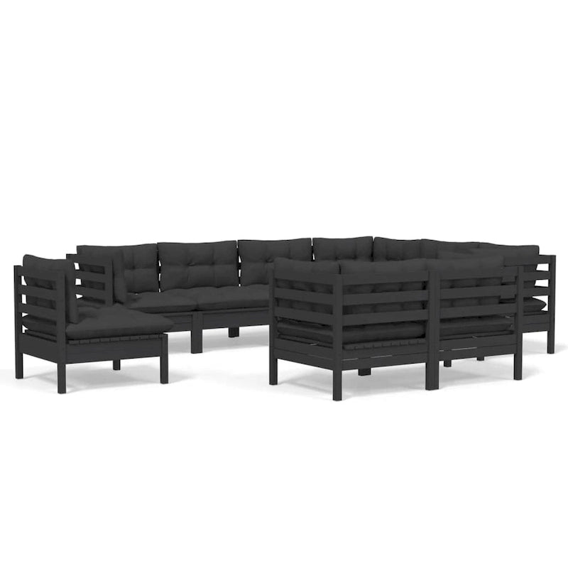 vidaXL Solid Pinewood Patio Lounge Set 10 Piece with Cushions Multi Colors - 25 x 25 x 24.6