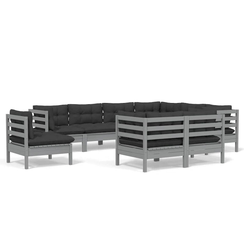 vidaXL Solid Pinewood Patio Lounge Set 10 Piece with Cushions Multi Colors - 25 x 25 x 24.6