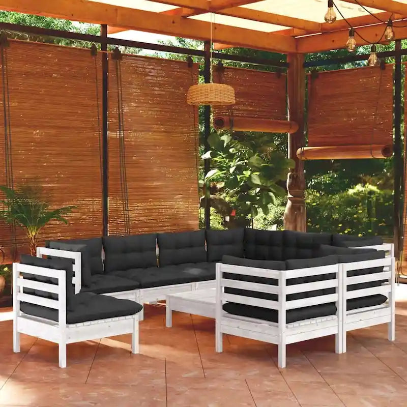 vidaXL Solid Pinewood Patio Lounge Set 10 Piece with Cushions Multi Colors - 25 x 25 x 24.6