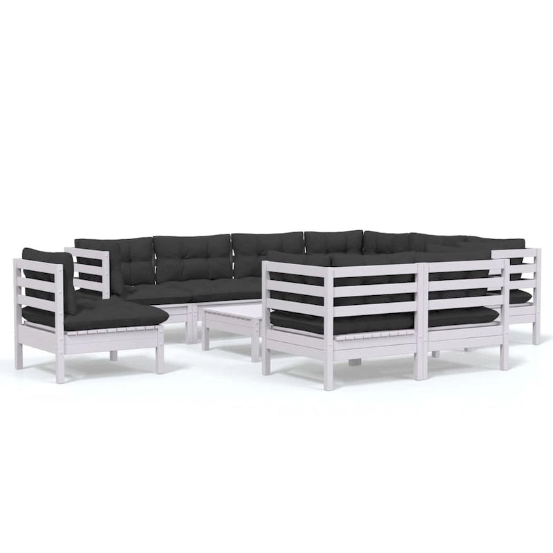 vidaXL Solid Pinewood Patio Lounge Set 10 Piece with Cushions Multi Colors - 25 x 25 x 24.6