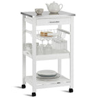 White Kitchen Cart with Storage Drawer and Stainless Steel Top - 18.5 x 14.5 x 33 ( L x W x H )