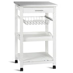 White Kitchen Cart with Storage Drawer and Stainless Steel Top - 18.5 x 14.5 x 33 ( L x W x H )