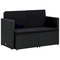 vidaXL 2 Seater Patio Sofa with Cushions Black Poly Rattan - 46.5 x 25.6 x 29.1