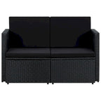 vidaXL 2 Seater Patio Sofa with Cushions Black Poly Rattan - 46.5 x 25.6 x 29.1