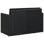 vidaXL 2 Seater Patio Sofa with Cushions Black Poly Rattan - 46.5 x 25.6 x 29.1