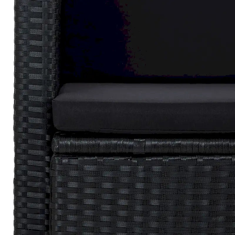 vidaXL 2 Seater Patio Sofa with Cushions Black Poly Rattan - 46.5 x 25.6 x 29.1