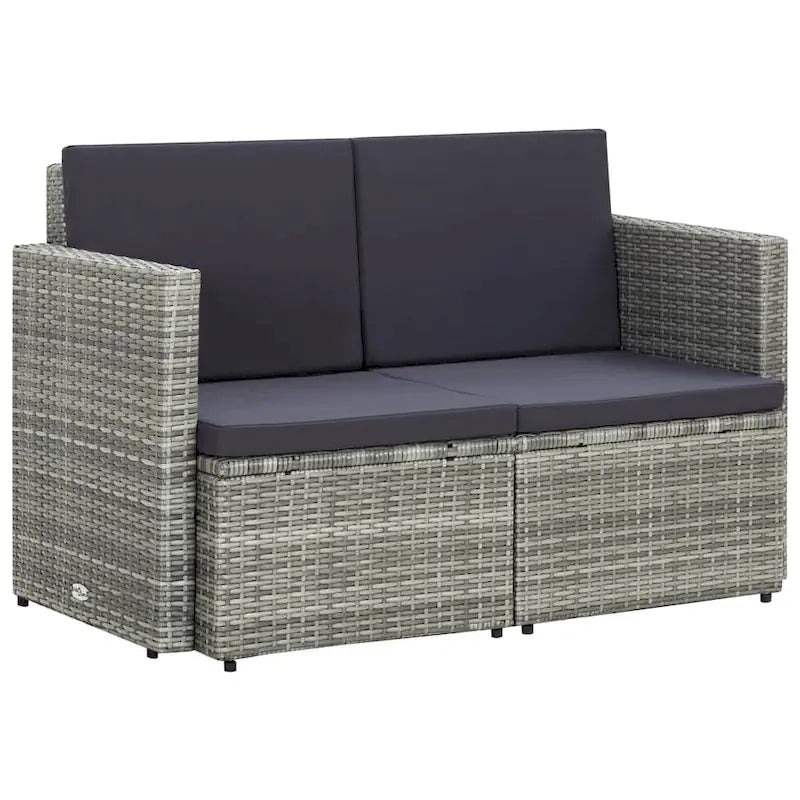 vidaXL 2 Seater Patio Sofa with Cushions Black Poly Rattan - 46.5 x 25.6 x 29.1