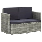 vidaXL 2 Seater Patio Sofa with Cushions Black Poly Rattan - 46.5 x 25.6 x 29.1