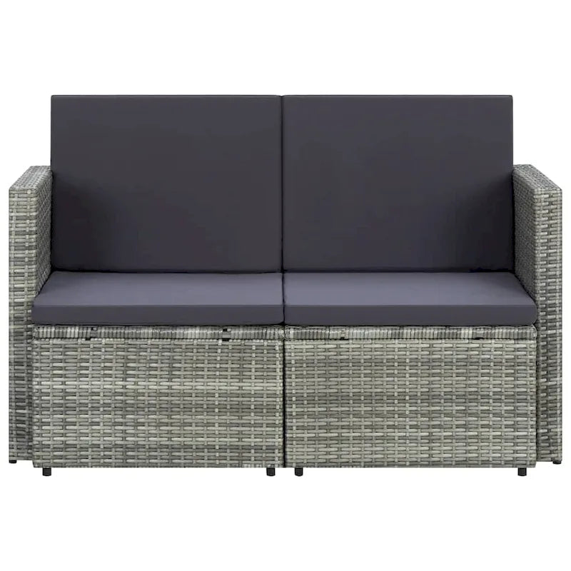 vidaXL 2 Seater Patio Sofa with Cushions Black Poly Rattan - 46.5 x 25.6 x 29.1