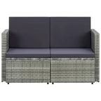 vidaXL 2 Seater Patio Sofa with Cushions Black Poly Rattan - 46.5 x 25.6 x 29.1