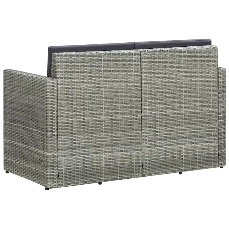 vidaXL 2 Seater Patio Sofa with Cushions Black Poly Rattan - 46.5 x 25.6 x 29.1