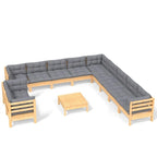 vidaXL Solid Pinewood Patio Lounge Set 12 Piece with Cushions Multi Colors - 25 x 25 x 24.6