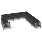 vidaXL Solid Pinewood Patio Lounge Set 12 Piece with Cushions Multi Colors - 25 x 25 x 24.6