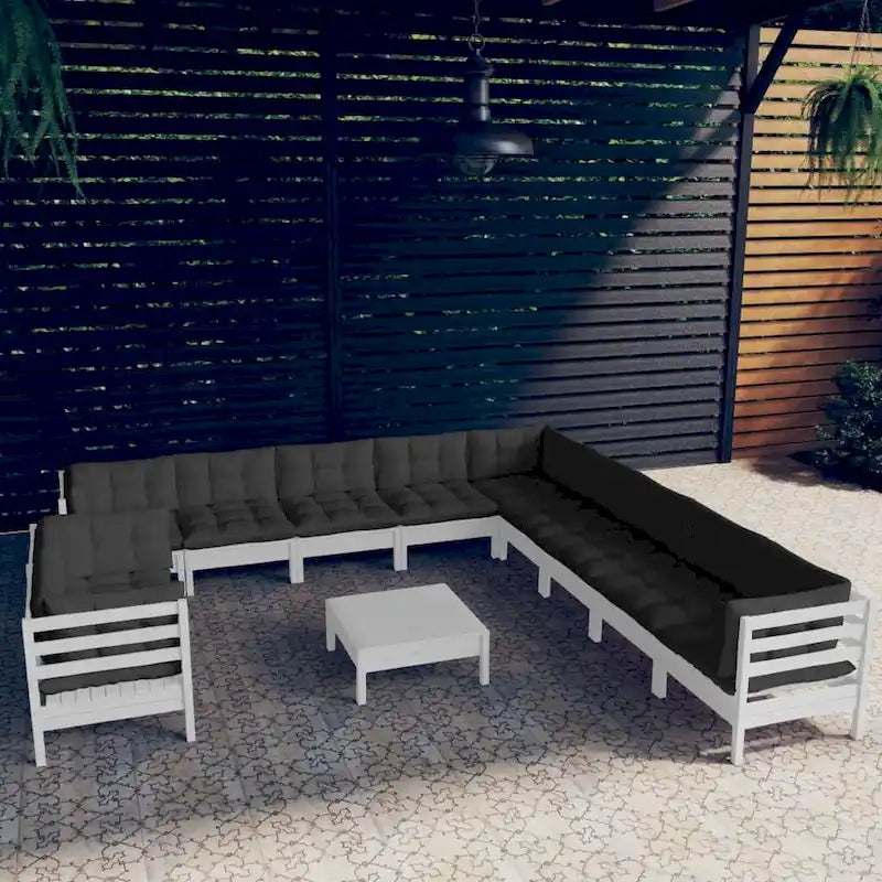 vidaXL Solid Pinewood Patio Lounge Set 12 Piece with Cushions Multi Colors - 25 x 25 x 24.6