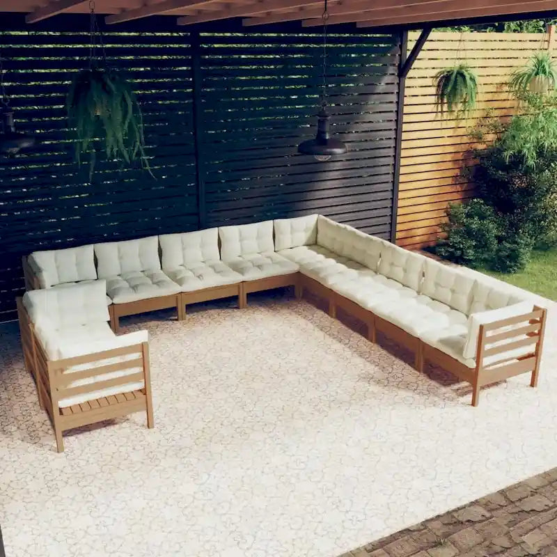 vidaXL Solid Pinewood Patio Lounge Set 12 Piece with Cushions Multi Colors - 25 x 25 x 24.6