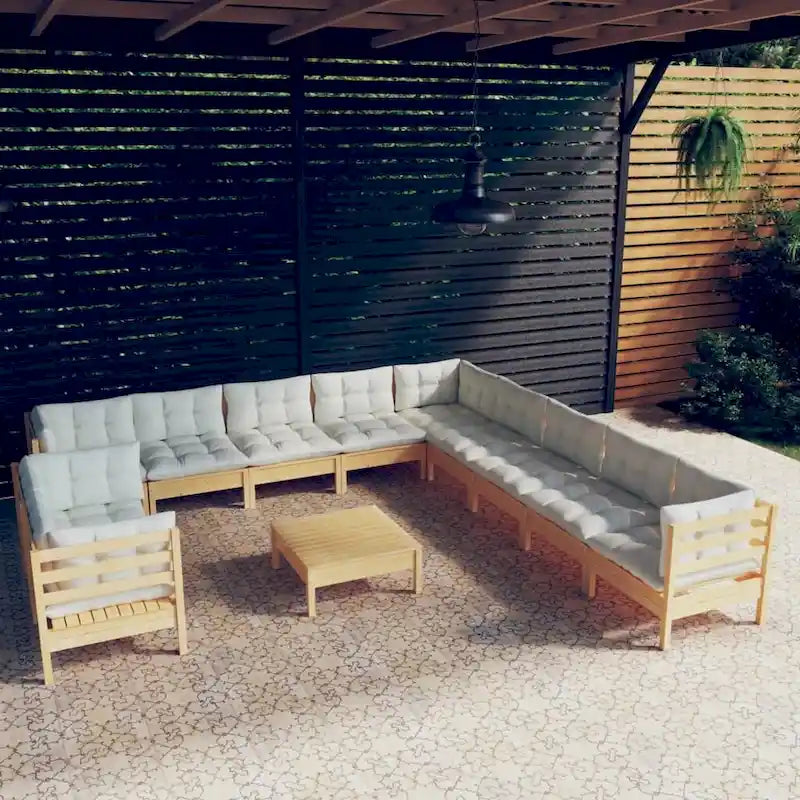 vidaXL Solid Pinewood Patio Lounge Set 12 Piece with Cushions Multi Colors - 25 x 25 x 24.6