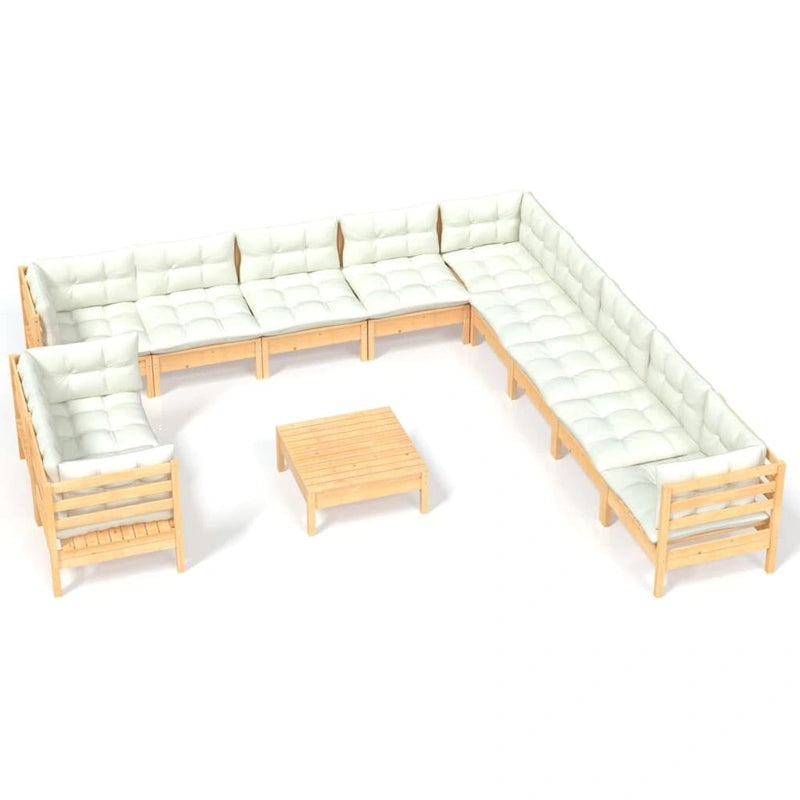 vidaXL Solid Pinewood Patio Lounge Set 12 Piece with Cushions Multi Colors - 25 x 25 x 24.6