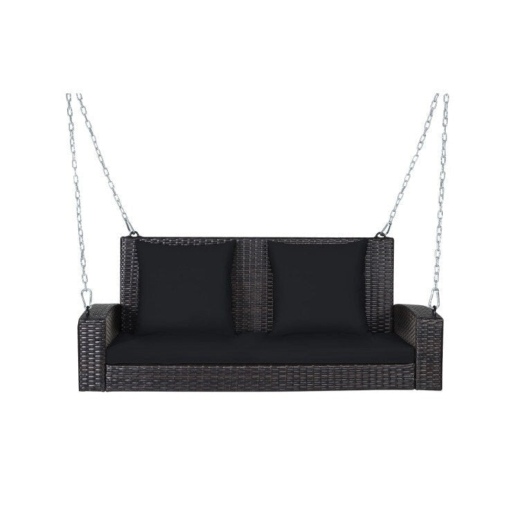 2-Person Wicker Hanging Porch Swing with 2 Back Cushions and 1 Seat Cushion - 50 x 22 x 20.5 (L x W x H)