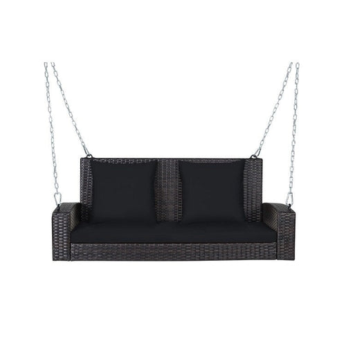 2-Person Wicker Hanging Porch Swing with 2 Back Cushions and 1 Seat Cushion - 50 x 22 x 20.5 (L x W x H)