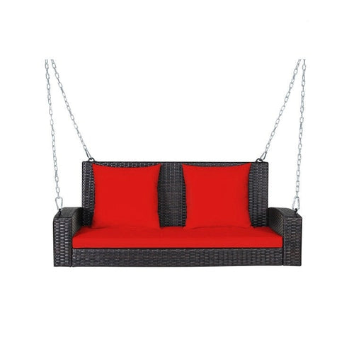 2-Person Wicker Hanging Porch Swing with 2 Back Cushions and 1 Seat Cushion - 50 x 22 x 20.5 (L x W x H)