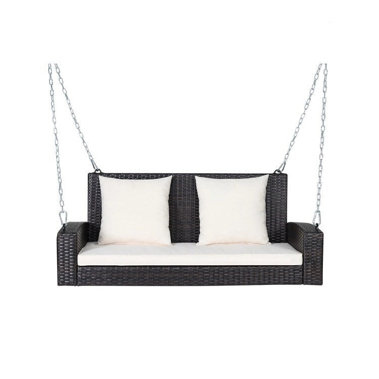 2-Person Wicker Hanging Porch Swing with 2 Back Cushions and 1 Seat Cushion - 50 x 22 x 20.5 (L x W x H)