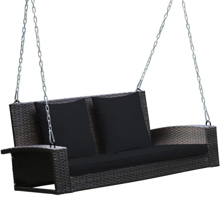 2-Person Wicker Hanging Porch Swing with 2 Back Cushions and 1 Seat Cushion - 50 x 22 x 20.5 (L x W x H)
