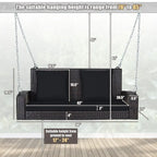 2-Person Wicker Hanging Porch Swing with 2 Back Cushions and 1 Seat Cushion - 50 x 22 x 20.5 (L x W x H)