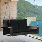 2-Person Wicker Hanging Porch Swing with 2 Back Cushions and 1 Seat Cushion - 50 x 22 x 20.5 (L x W x H)