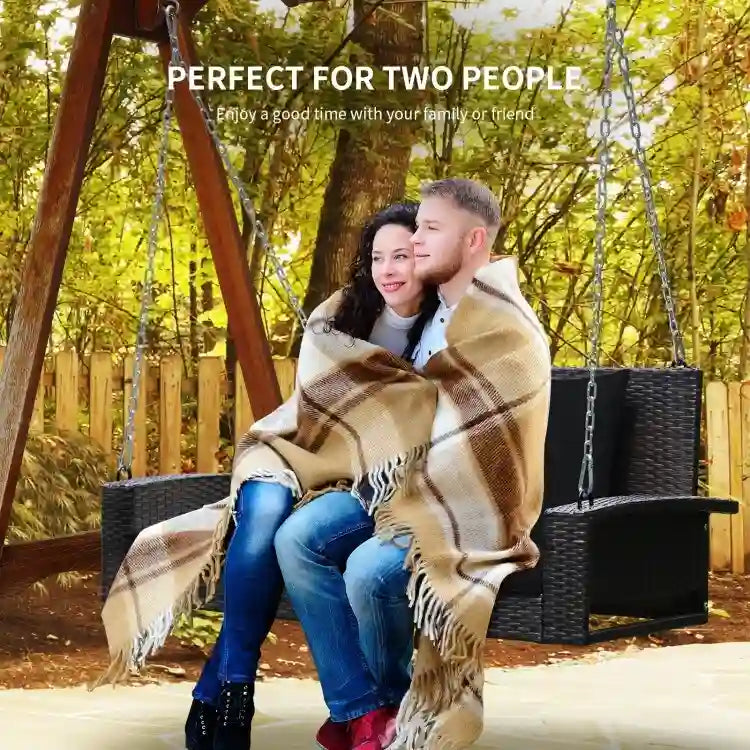 2-Person Wicker Hanging Porch Swing with 2 Back Cushions and 1 Seat Cushion - 50 x 22 x 20.5 (L x W x H)
