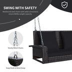 2-Person Wicker Hanging Porch Swing with 2 Back Cushions and 1 Seat Cushion - 50 x 22 x 20.5 (L x W x H)