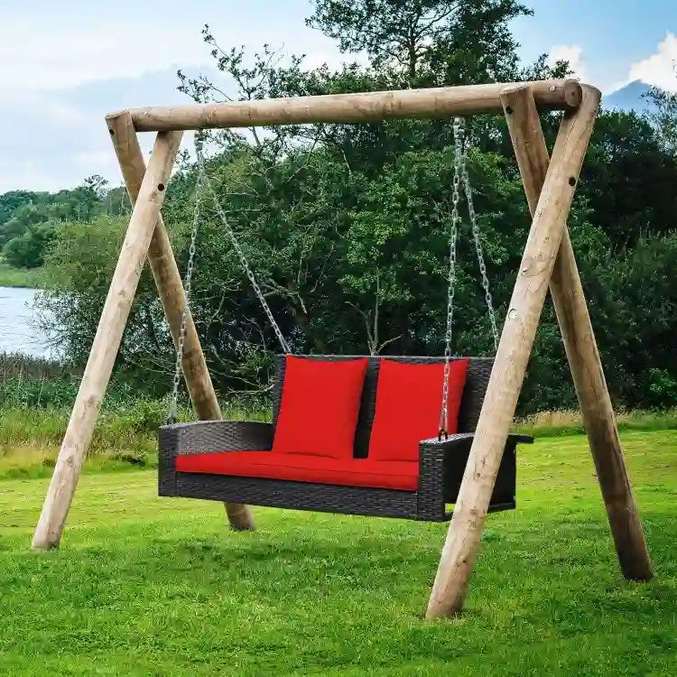 2-Person Wicker Hanging Porch Swing with 2 Back Cushions and 1 Seat Cushion - 50 x 22 x 20.5 (L x W x H)