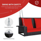 2-Person Wicker Hanging Porch Swing with 2 Back Cushions and 1 Seat Cushion - 50 x 22 x 20.5 (L x W x H)