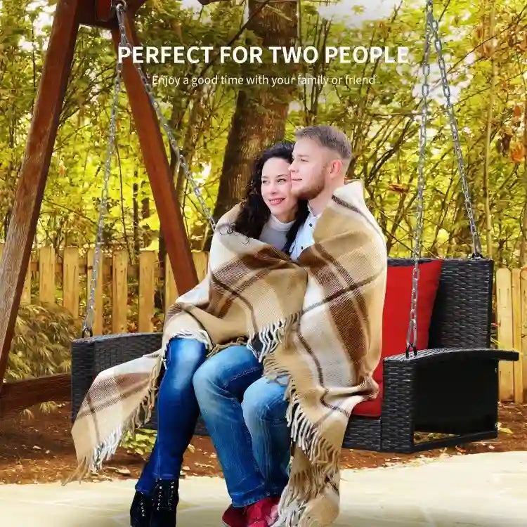 2-Person Wicker Hanging Porch Swing with 2 Back Cushions and 1 Seat Cushion - 50 x 22 x 20.5 (L x W x H)