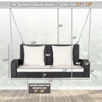 2-Person Wicker Hanging Porch Swing with 2 Back Cushions and 1 Seat Cushion - 50 x 22 x 20.5 (L x W x H)