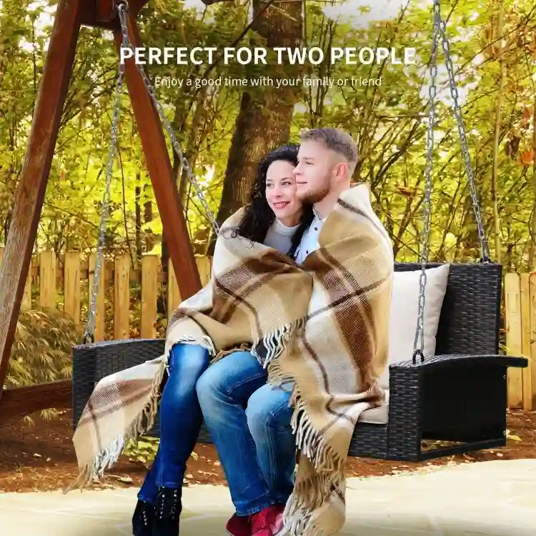 2-Person Wicker Hanging Porch Swing with 2 Back Cushions and 1 Seat Cushion - 50 x 22 x 20.5 (L x W x H)