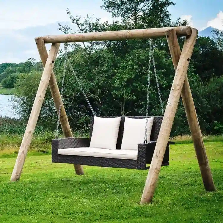 2-Person Wicker Hanging Porch Swing with 2 Back Cushions and 1 Seat Cushion - 50 x 22 x 20.5 (L x W x H)
