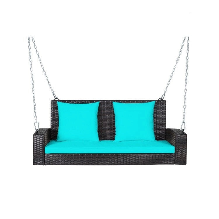 2-Person Wicker Hanging Porch Swing with 2 Back Cushions and 1 Seat Cushion - 50 x 22 x 20.5 (L x W x H)