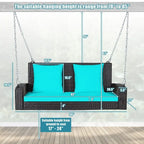2-Person Wicker Hanging Porch Swing with 2 Back Cushions and 1 Seat Cushion - 50 x 22 x 20.5 (L x W x H)