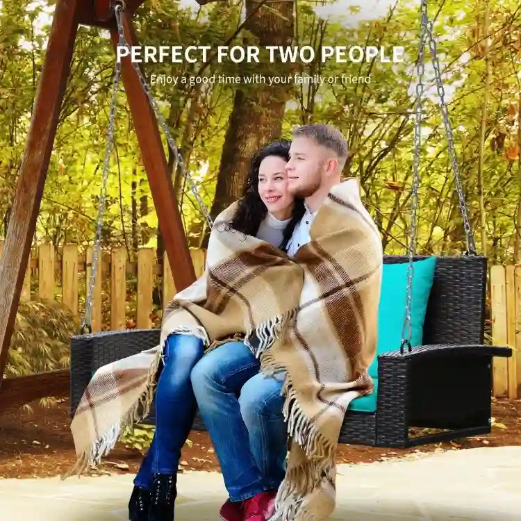 2-Person Wicker Hanging Porch Swing with 2 Back Cushions and 1 Seat Cushion - 50 x 22 x 20.5 (L x W x H)