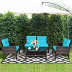 Costway 4PCS Patio Rattan Furniture Set Loveseat Sofa Coffee Table - 28 x26 x29