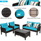 Costway 4PCS Patio Rattan Furniture Set Loveseat Sofa Coffee Table - 28 x26 x29