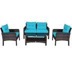 Costway 4PCS Patio Rattan Furniture Set Loveseat Sofa Coffee Table - 28 x26 x29