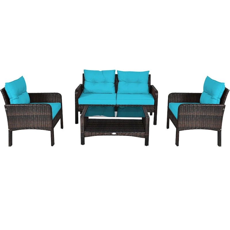 Costway 4PCS Patio Rattan Furniture Set Loveseat Sofa Coffee Table - 28 x26 x29