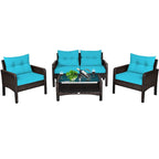 Costway 4PCS Patio Rattan Furniture Set Loveseat Sofa Coffee Table - 28 x26 x29